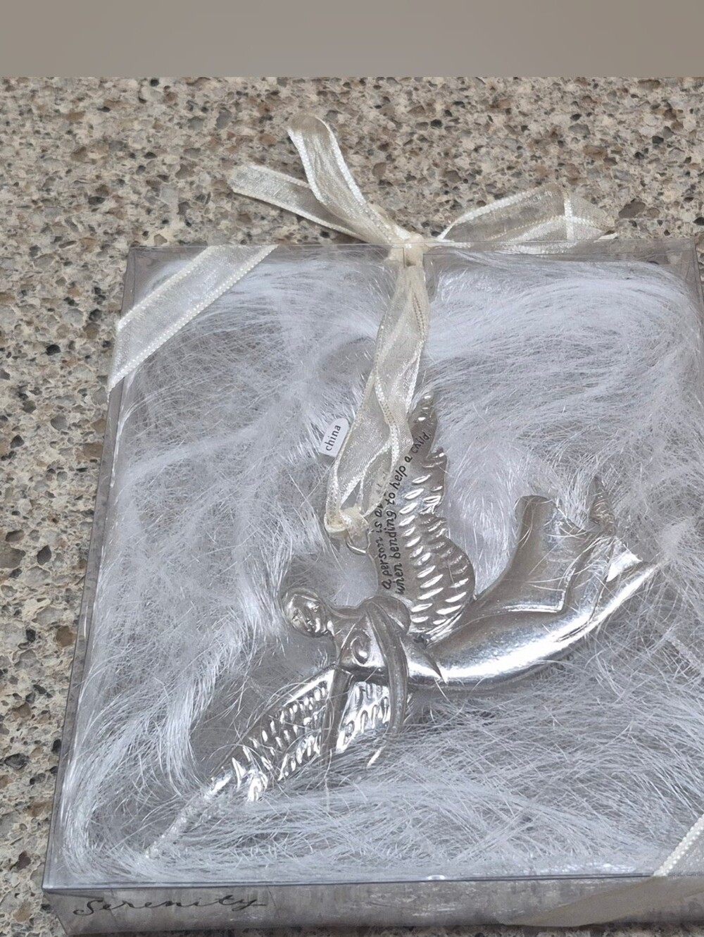 Seasons of Cannon Falls Serenity Angel Ornament Silver Tone Inscribed NIB Gift
